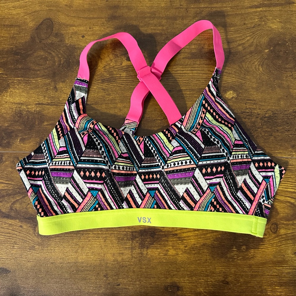 VSX Patterned Sports Bra with Pink and Yellow
